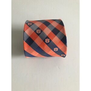 Eagles Wings Auburn Tigers NCAA Gingham Check Navy Orange Logo Necktie Size 57"